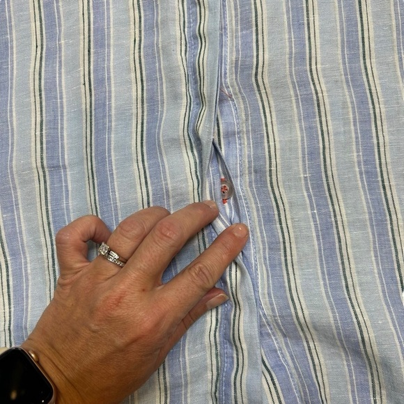 Soft Surroundings blue striped long sleeve button up linen shirt size 3X coastal - Picture 4 of 10